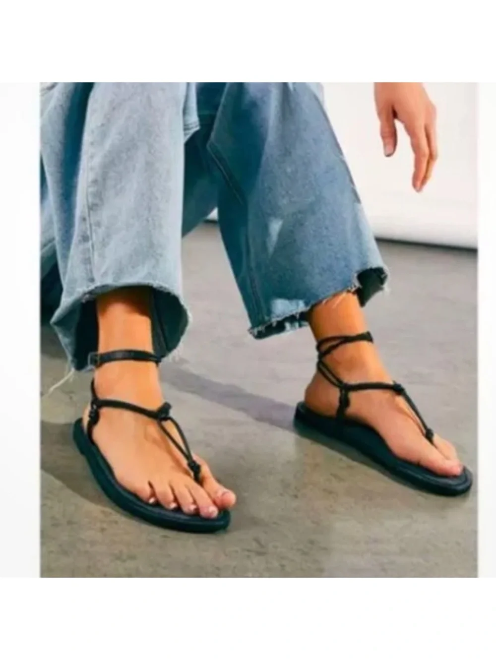 Free People Caroline Cali Black Braided Strap Leather Sandals Sz:37
